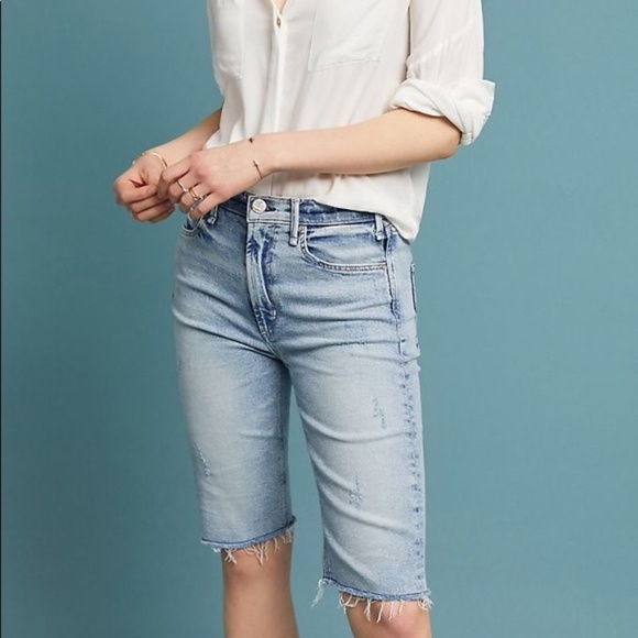 MCGUIRE DENIM 90s Distressed Jean Biker Shorts in La Colombe Blue - Picture 1 of 10